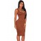 Solid Brown Faux Suede Sleeveless Backless Midi Dress