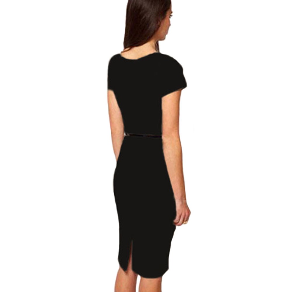 Casual Cap Sleeves Black Midi Dress