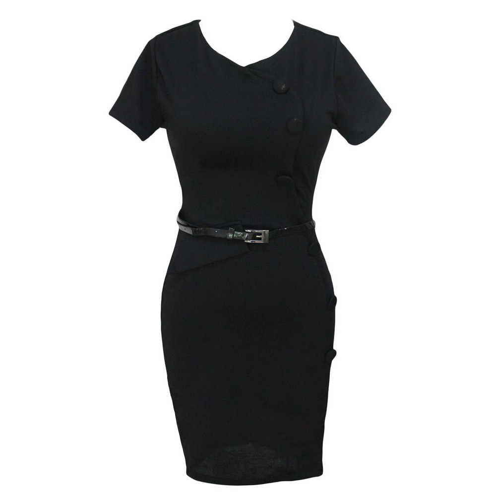 Casual Cap Sleeves Black Midi Dress