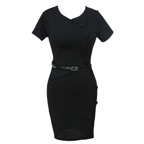 Casual Cap Sleeves Black Midi Dress