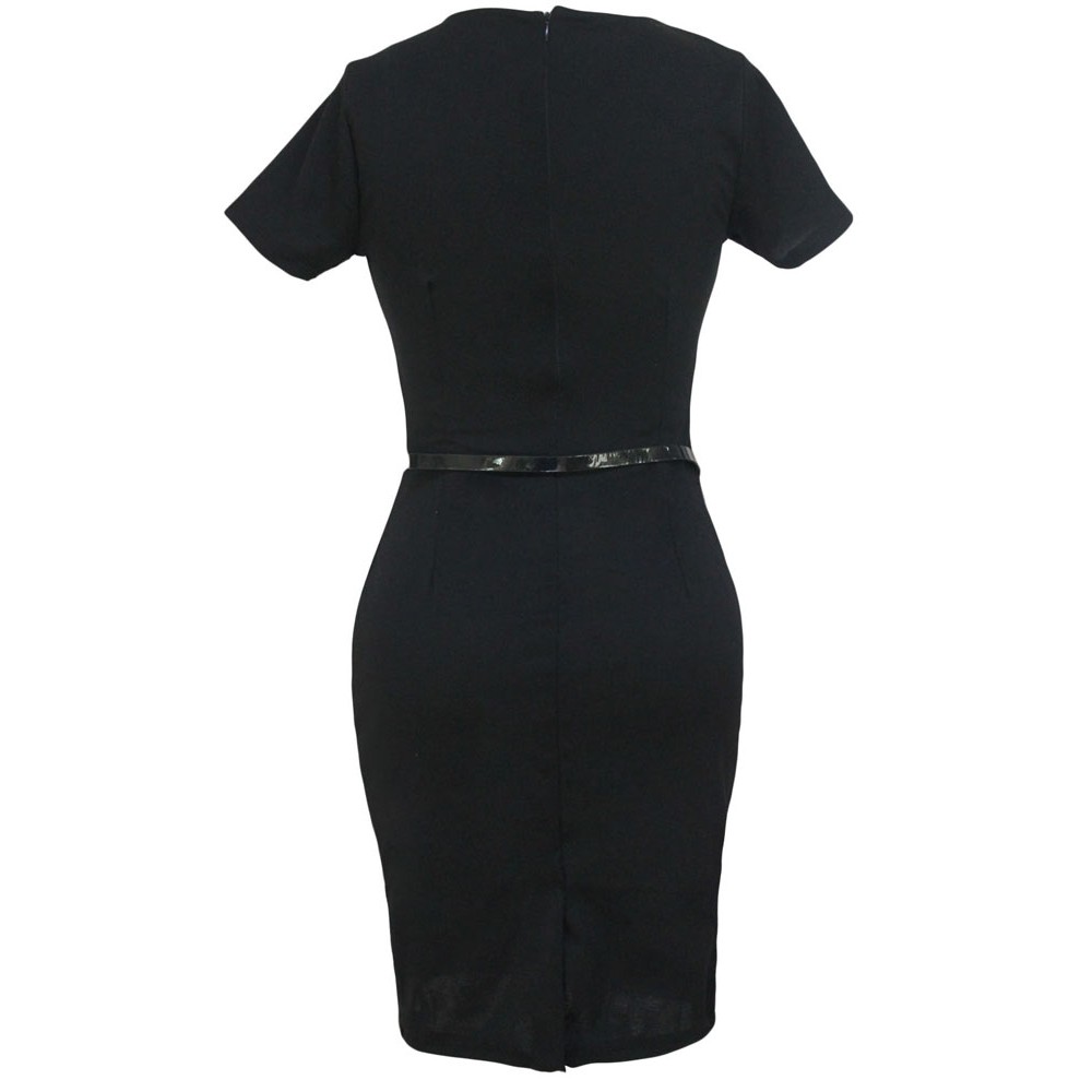 Casual Cap Sleeves Black Midi Dress