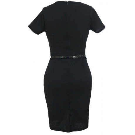 Casual Cap Sleeves Black Midi Dress