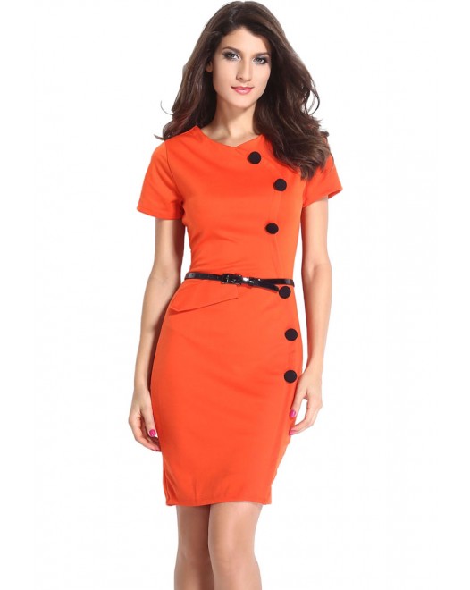 Sleeves Orange Midi Dress