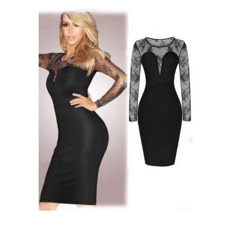 Celebrity Mesh Sleeve Bodycon Dress