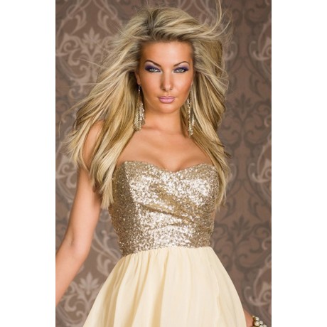 Charming Sequined Long Dress Beige