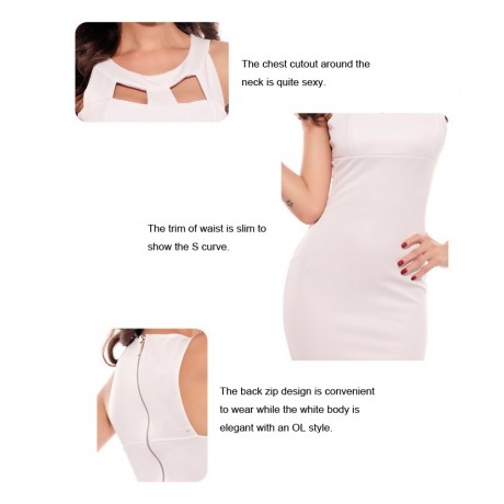 Chest Hollow out Crew Neck Fashion Bodycon Mini Dress White