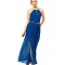 Blue Chiffon Gold Chain Belt Maxi Dress