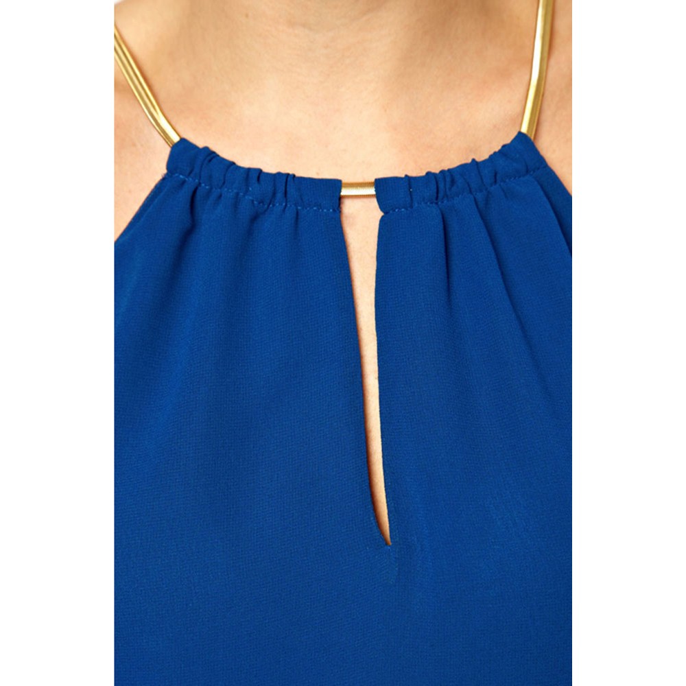 Blue Chiffon Gold Chain Belt Maxi Dress