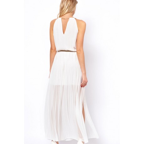 White Chiffon Gold Chain Maxi Dress