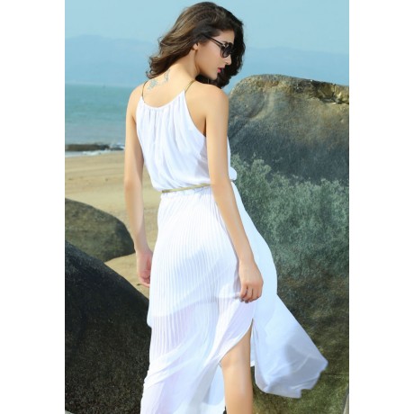 White Chiffon Gold Chain Maxi Dress