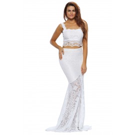 White Lace Crop Top Maxi Skirt Set