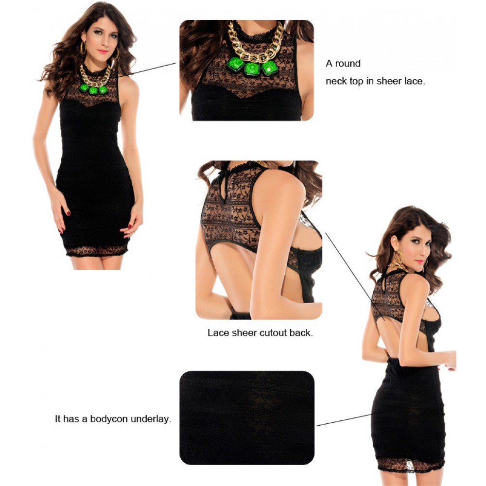 Cutout Back Slender Stretch, Bodycon Night Club Mini Dress Black