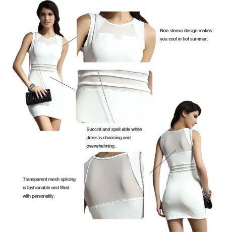 Bodycon Dress With Mesh White