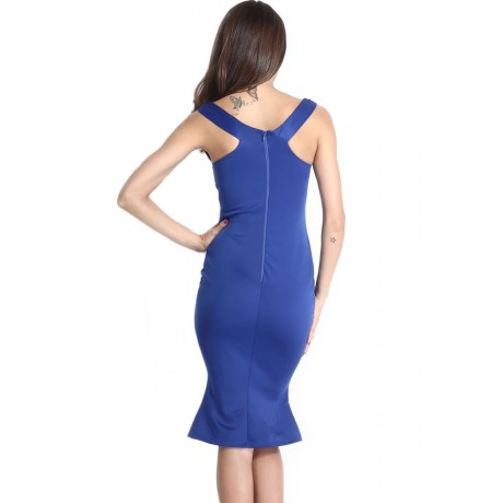 Royal Blue Wide Straps Bodycon Dress