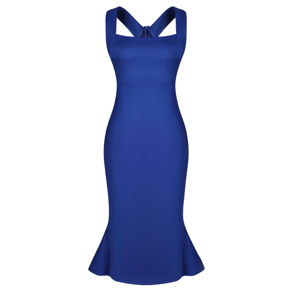 Royal Blue Wide Straps Bodycon Dress