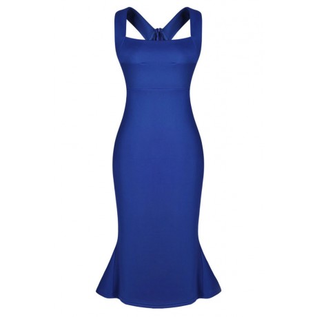 Royal Blue Wide Straps Bodycon Dress