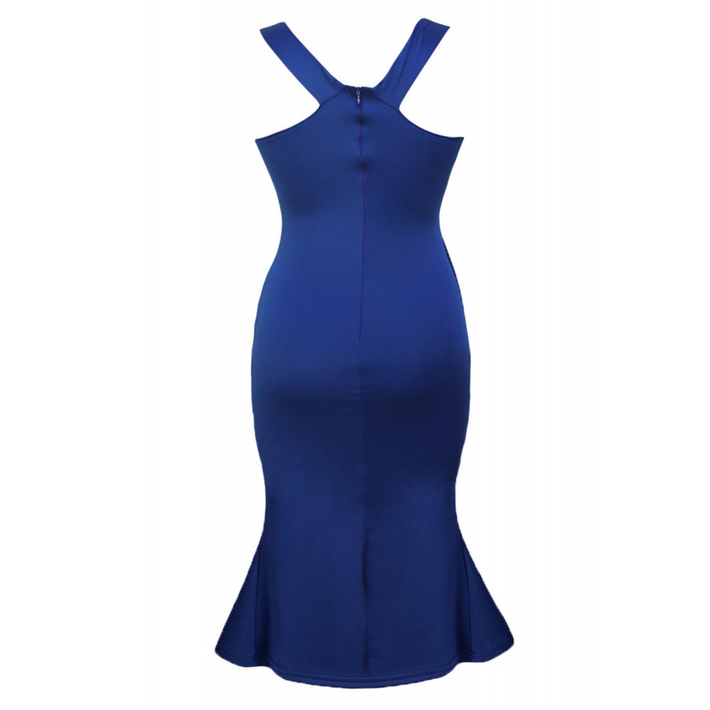 Royal Blue Wide Straps Bodycon Dress