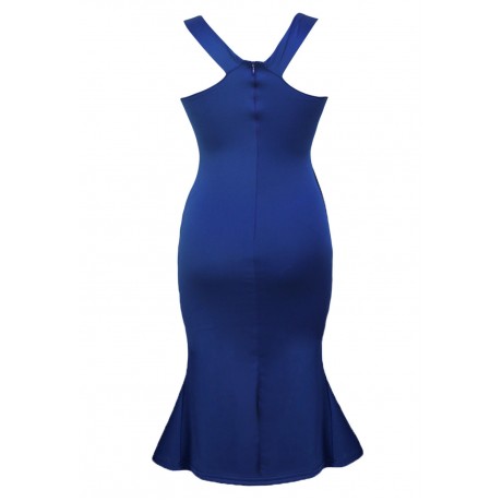 Royal Blue Wide Straps Bodycon Dress
