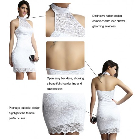 Elisa Sweetheart Halterneck Lace Bodycon Mini Dress White