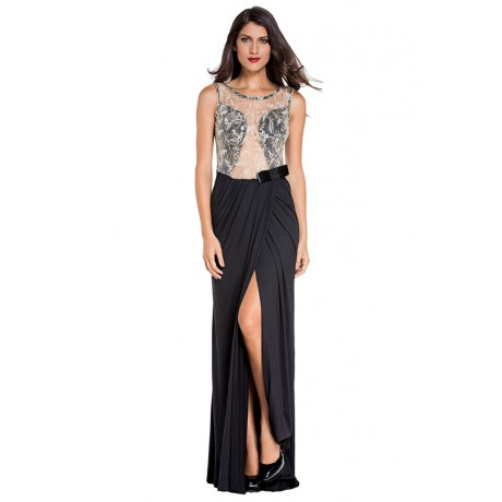 Embroidered Mesh Wrap Maxi Dress