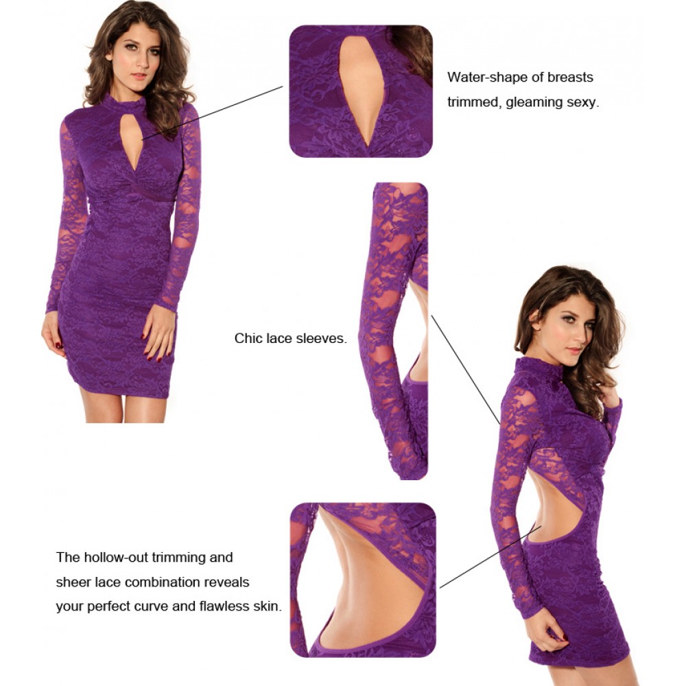 Classic Fashion Knot Front Lace Mini Dress Purple