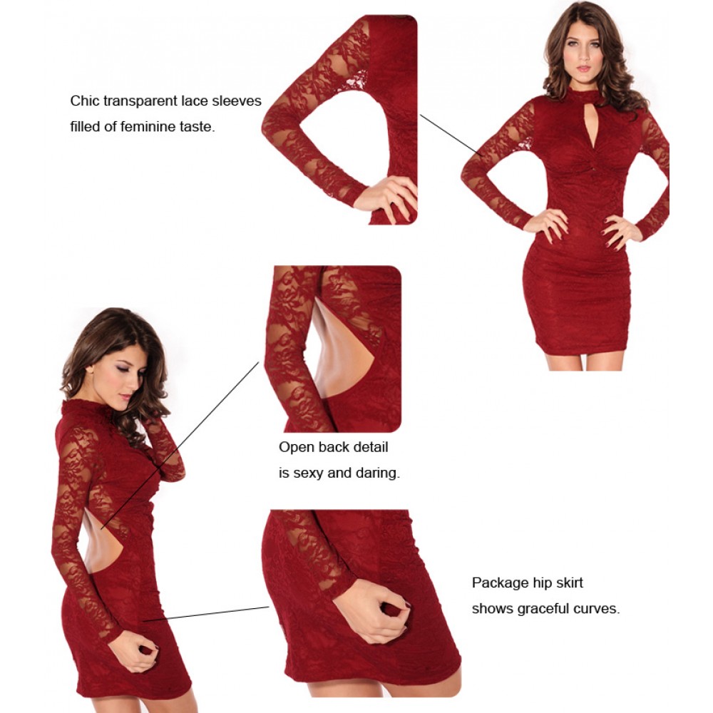 Knot Front Lace Mini Dress Red