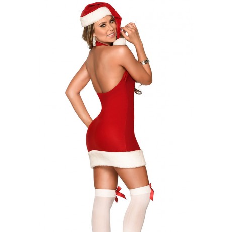 Cute Festive Lace up Mrs Claus Red Dress Christmas Costume