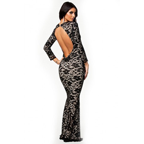 Lace Hollow Out Evening Dress Black