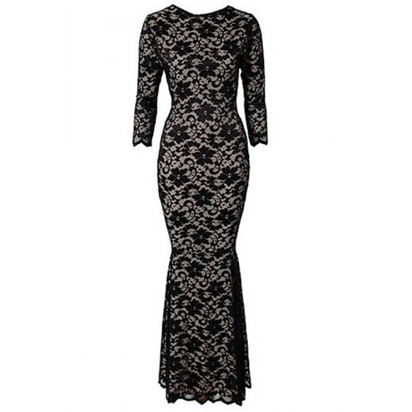 Lace Hollow Out Evening Dress Black