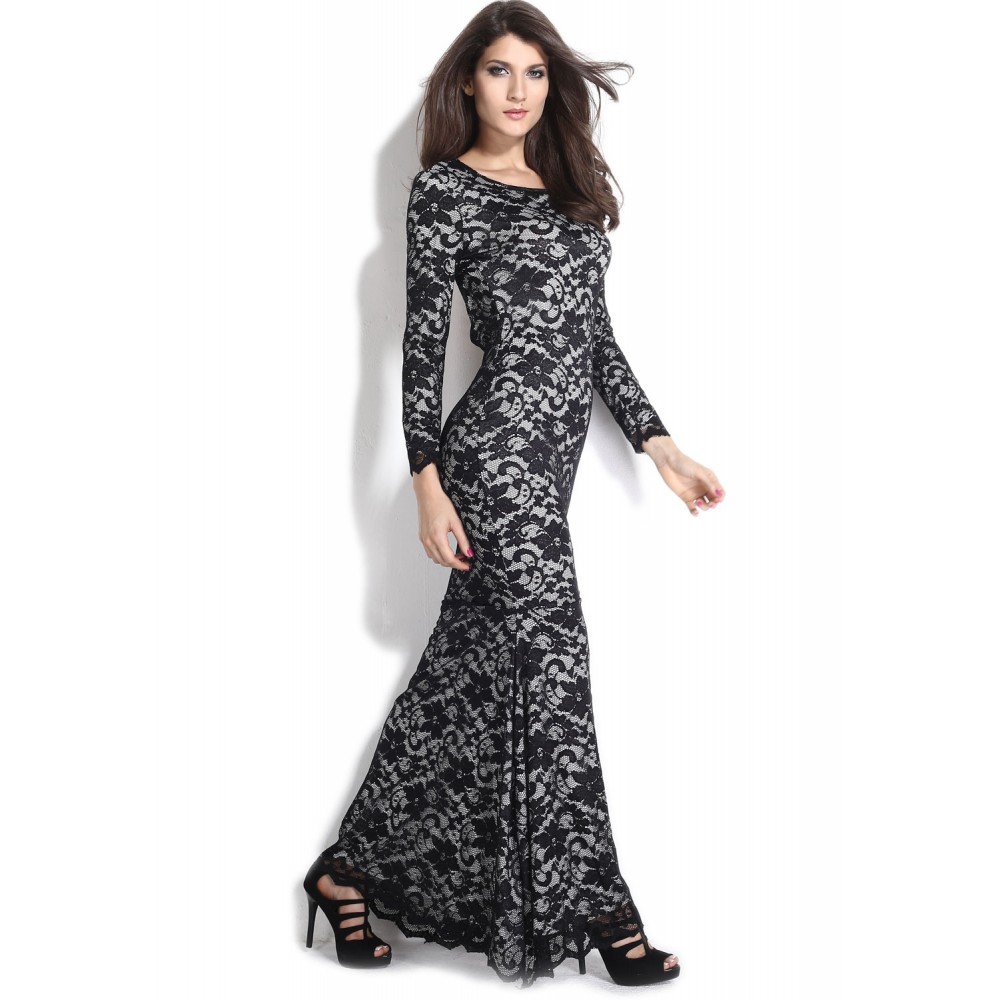 Lace Hollow Out Evening Dress Black