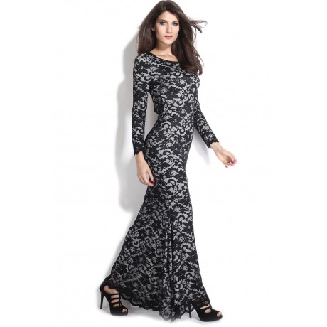 Lace Hollow Out Evening Dress Black