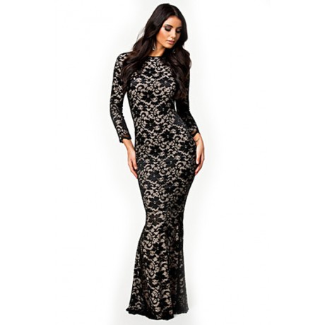 Lace Hollow Out Evening Dress Black