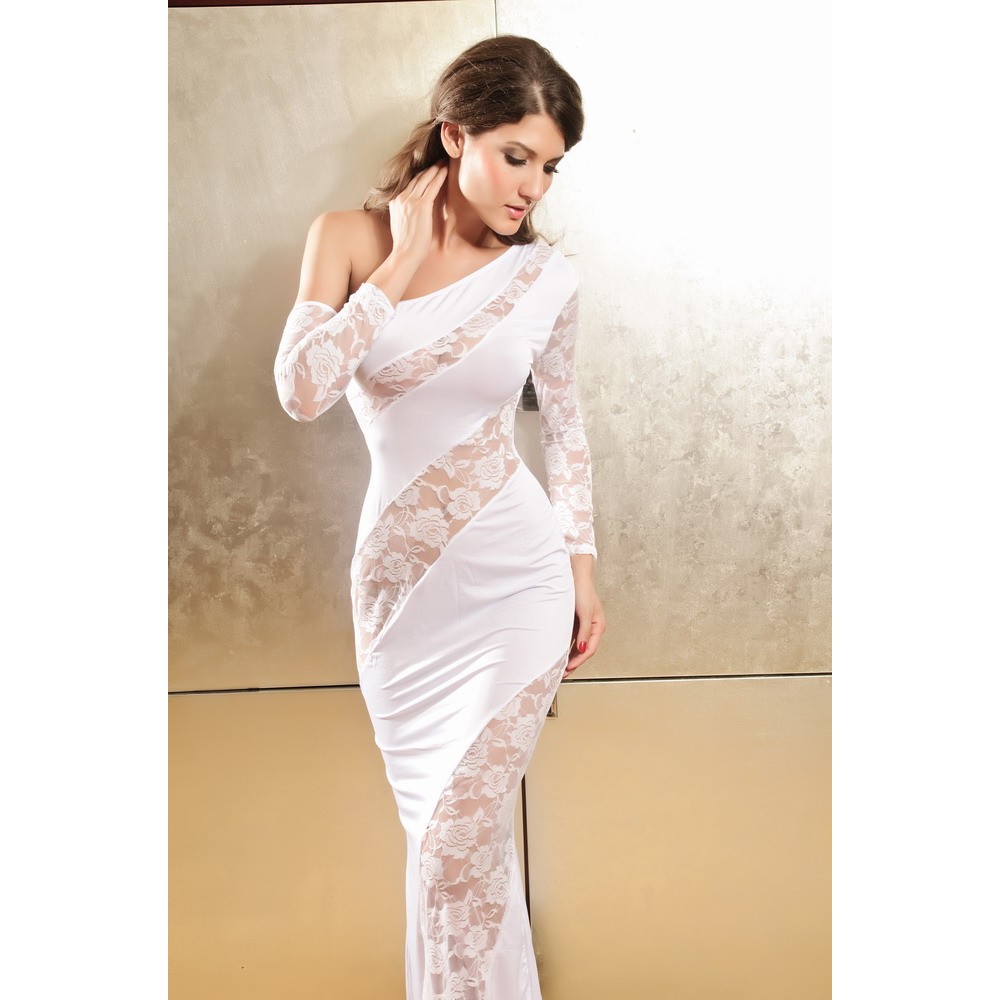 Glamorous One Armed Diva Evening Night Club Dress White