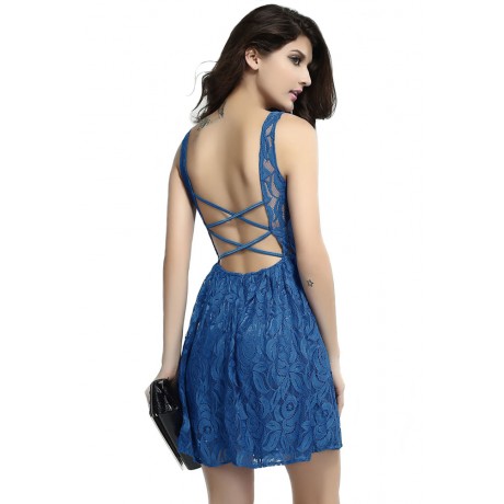 Open Back Gorgeous Blue Dress