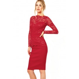 Red Lace Bodycon Fit Midi Dress