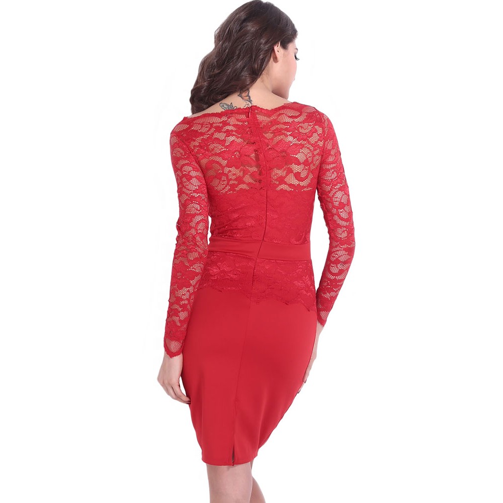 Red Lace Bodycon Fit Midi Dress