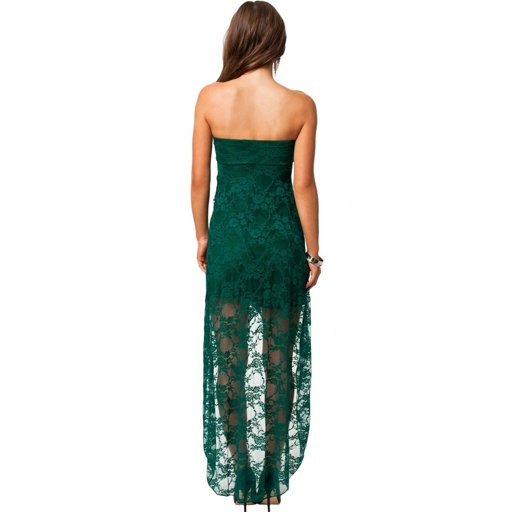 Bandeau Lace Evening Dress Green