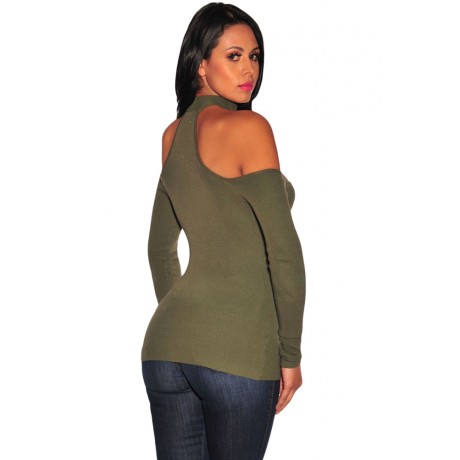 Green Off Shoulder Long Sleeve Top