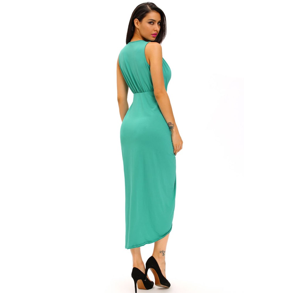 Green Draped Solid Maxi Dress