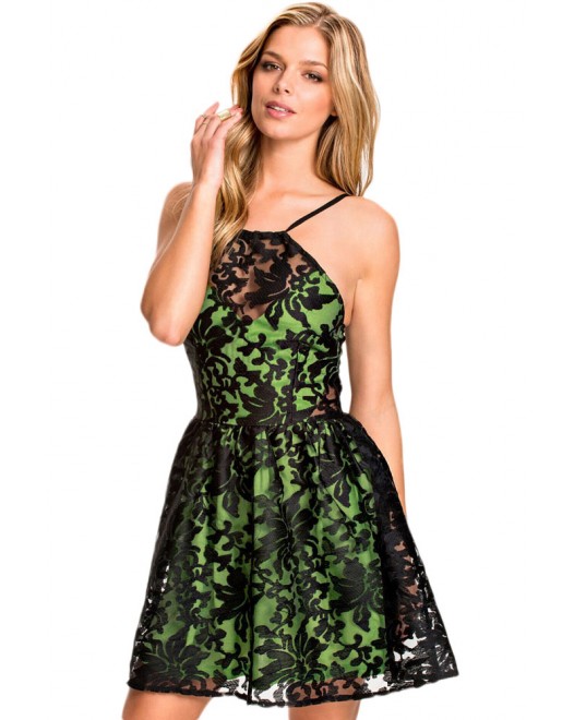 Green Lace Organza Mini Dress