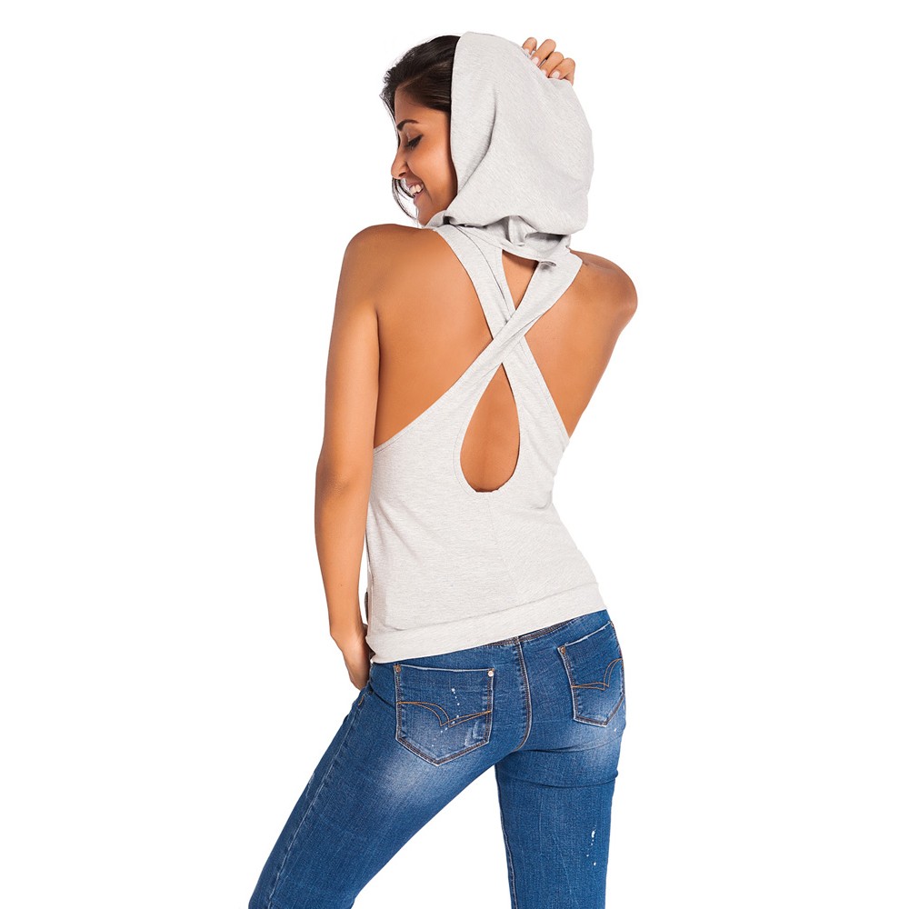 Gray Hooded Cross Casual Top