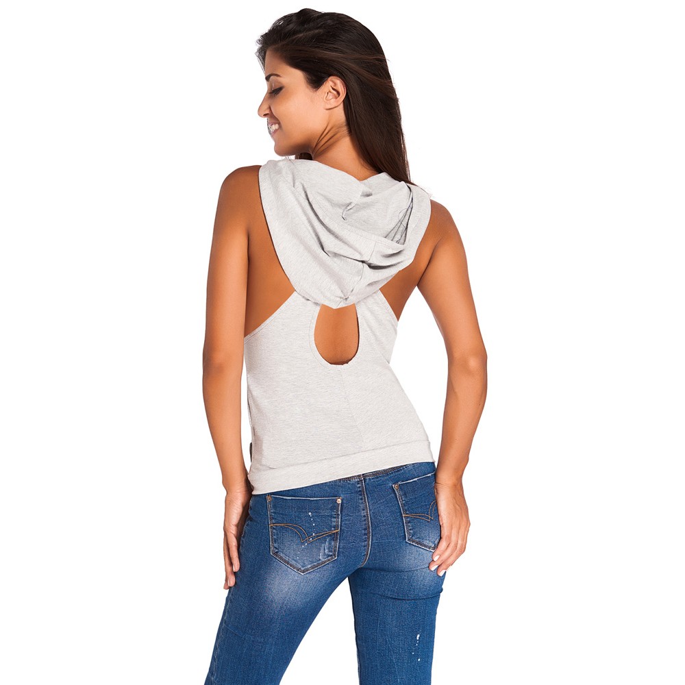Gray Hooded Cross Casual Top