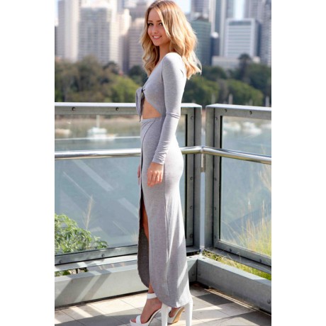 Draped Wrap Tie Dress Gray