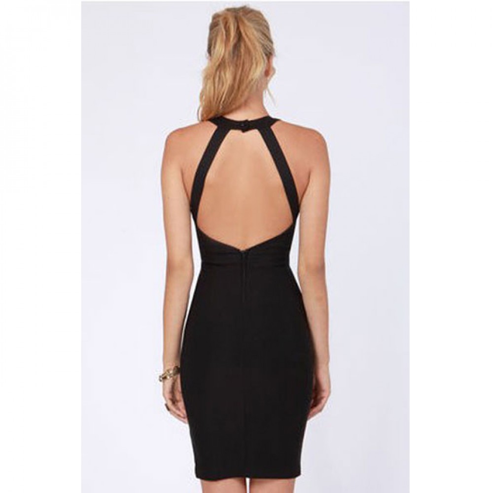 Around We Go Cutout Halter Bodycon Dress Black