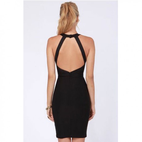 Around We Go Cutout Halter Bodycon Dress Black