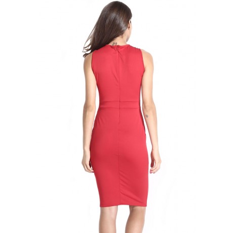 Halter Neck Solid Red Midi Dress