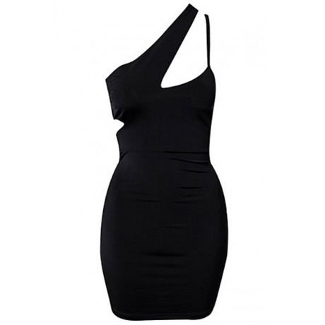 Irregular V-Neck Style Black Night Club Party Mini Dress