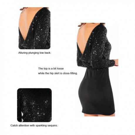 Sparkling Sequin Cowl Dress With Jersey Skirt Black