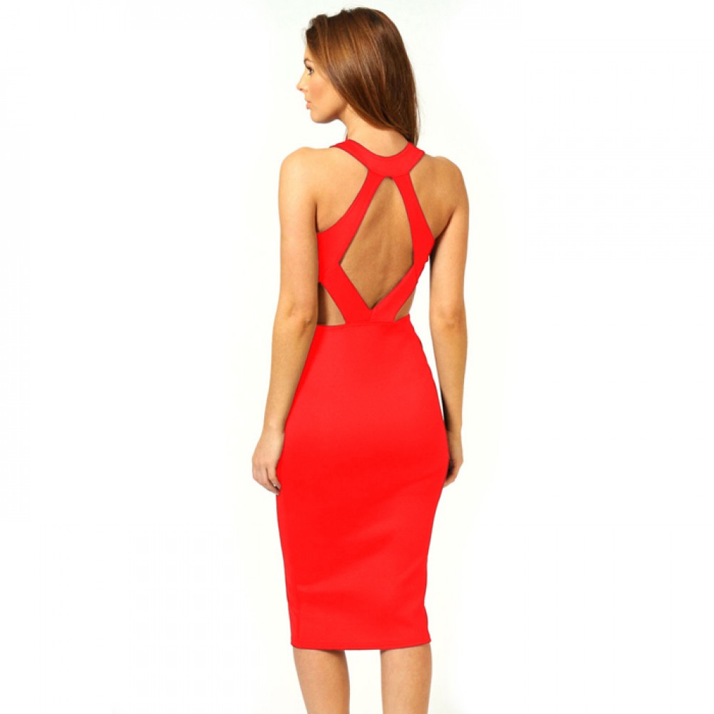 Kate Hollow Out Midi Dress Red