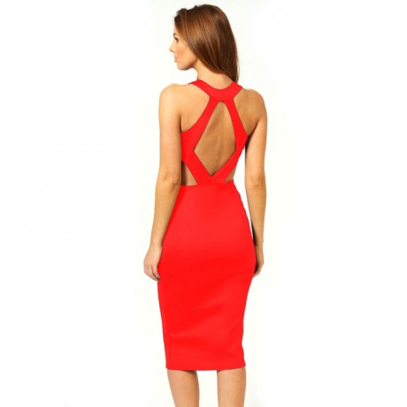 Kate Hollow Out Midi Dress Red